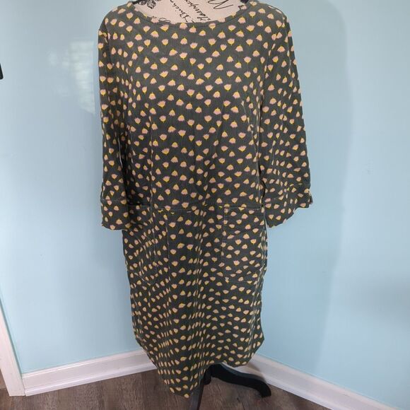 Boden Coraline Corduroy Dress Green Floral 12 Tall Knee Length Pockets - Picture 1 of 7